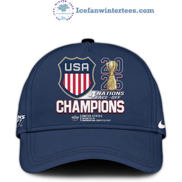 4 Nationas Face-Off 2025 Champions USA Hockey Special New Hoodie Cap