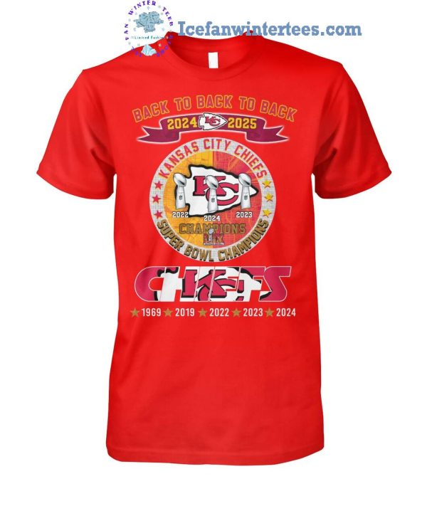 Back To Back To Back 2024-2025 Kansas City Chiefs Champions LIX Super Bowl Champions Unisex T-Shirt