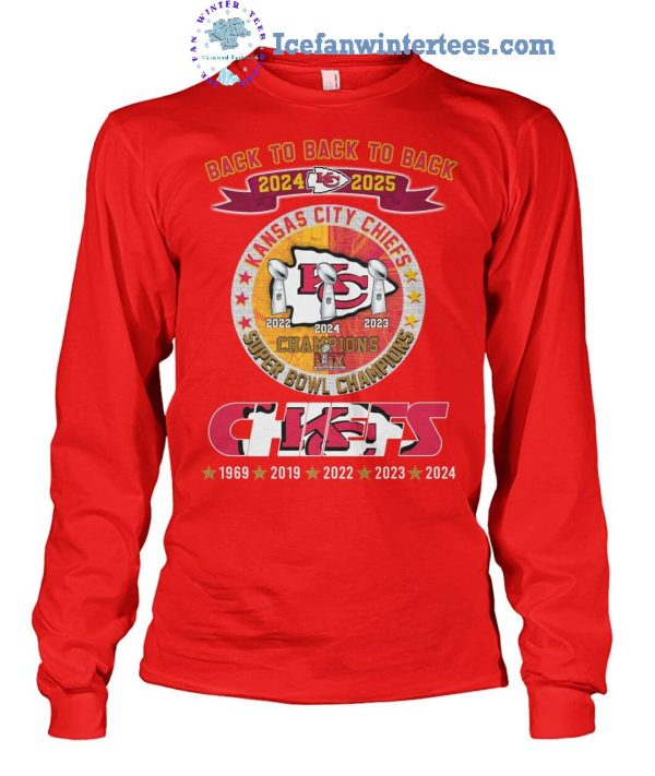 Back To Back To Back 2024-2025 Kansas City Chiefs Champions LIX Super Bowl Champions Unisex T-Shirt