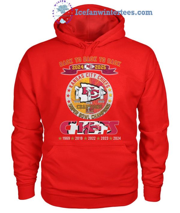 Back To Back To Back 2024-2025 Kansas City Chiefs Champions LIX Super Bowl Champions Unisex T-Shirt