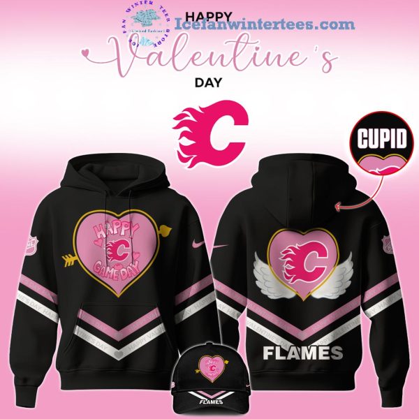 Calgary Flames x Happy Valentine’s Game Day 2025 Hoodie Cap