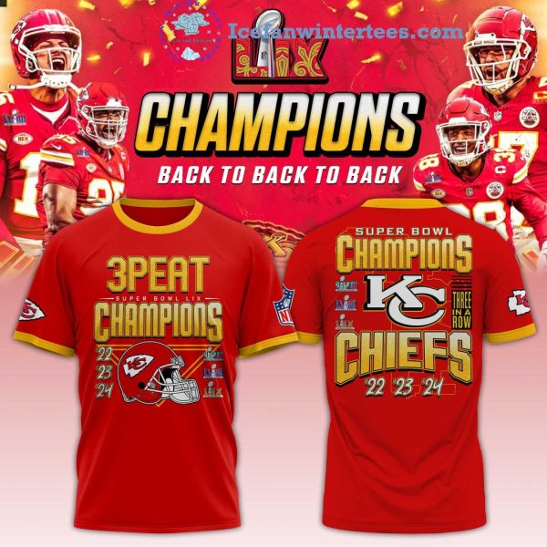 Kansas City Chiefs 3Peat Super Bowl LIX Champions 2022-2023-2024 Limited Edition Hoodie Longpants Cap