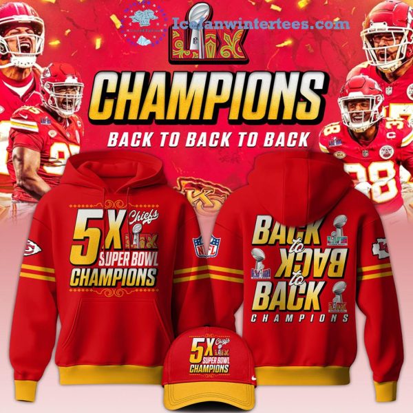 Kansas City Chiefs NFL 5X LIX Super Bowl Champions Back To Back To Back Hoodie Longpants Cap