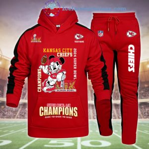 Kansas City Chiefs x Mickey 2024 Super Bowl LIX Champions Back To Back To Back Custom Name Hoodie Longpants