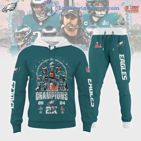 LIX Super Bowl Champions 2024 NFL Philadelphia Eagles 2X Hoodie Longpants