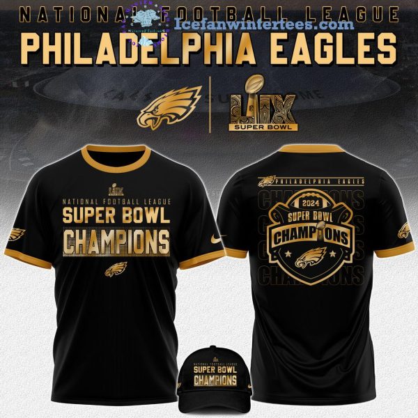 LIX Super Bowl Philadelphia Eagles Champions 2025 Limited Edition Gold 3D T-Shirt