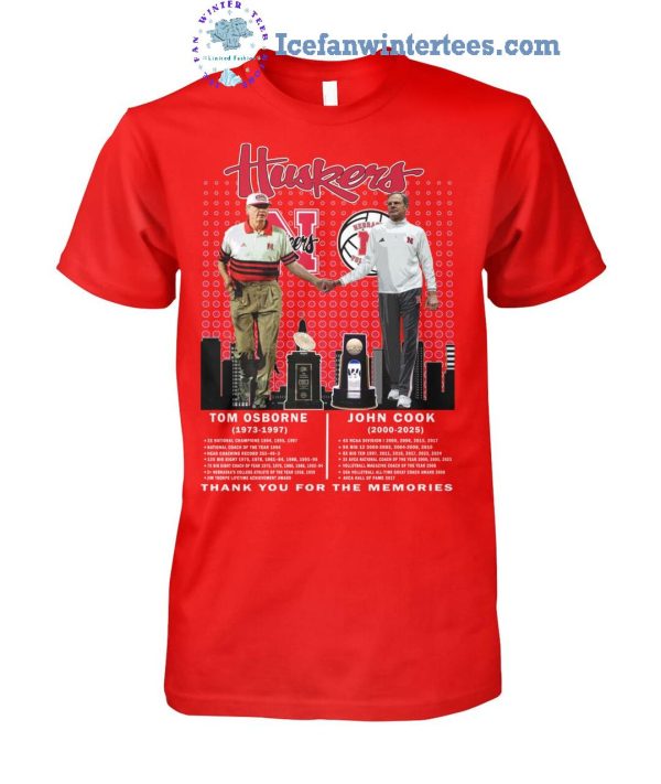 Nebraska Cornhuskers Tom Osborne 1973-1977 John Cook 2000-2025 Thank You For The Memories Unisex T-Shirt