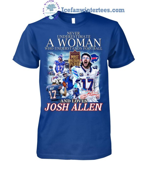 Never Underestimate A Woman Who Understands Football And Loves MVP Josh Allen Limited Edition Unisex T-Shirt