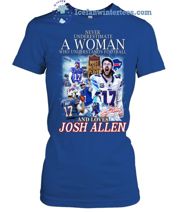 Never Underestimate A Woman Who Understands Football And Loves MVP Josh Allen Limited Edition Unisex T-Shirt